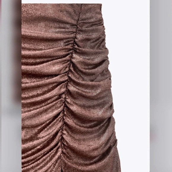 🥂 ZARA COPPER SHIMMERING HIGH WAIST SLIT RUCHED MIDI SKIRT! - Picture 12 of 13
